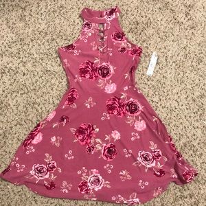 Mini Pink Dress with Roses